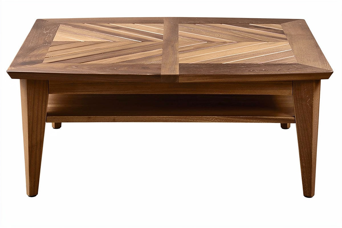 **Technische Titel in het Nederlands: Moderne houten salontafel met geometrisch patroon**