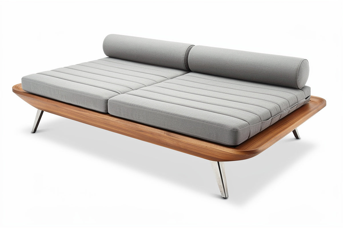 **Technische titel in het Nederlands: Strak Design Tweepersoonsligbed met Houten Basis en Verstelbare Kussens**