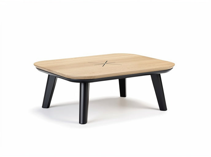 **Modern houten salontafel met zwarte poten**