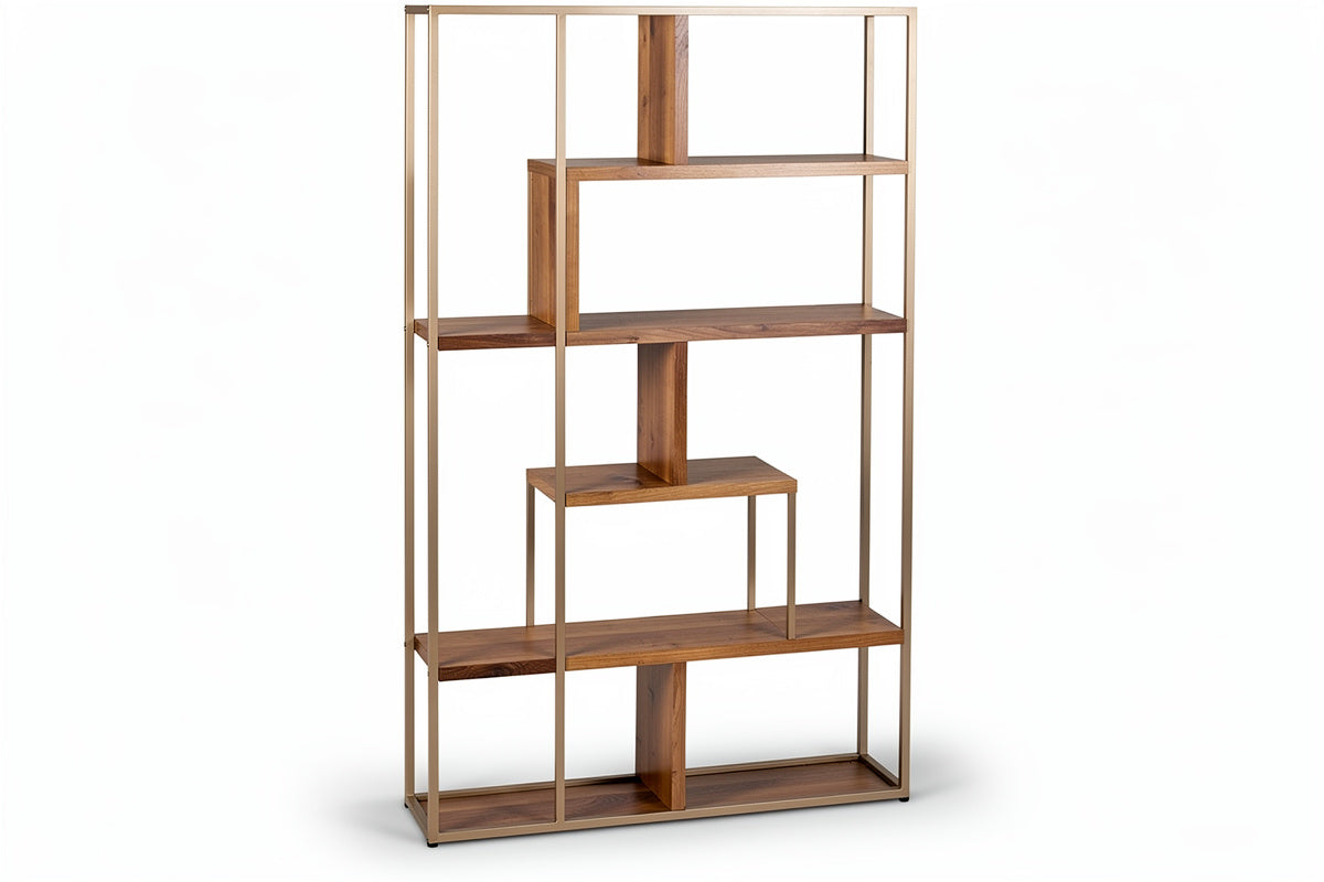 **Technische Titel in het Nederlands: Moderne houten boekenplank met metalen frame**