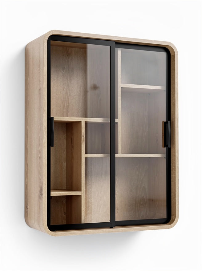 **Technische Titel in het Nederlands: Moderne wandkast met glazen deuren en houten afwerking**