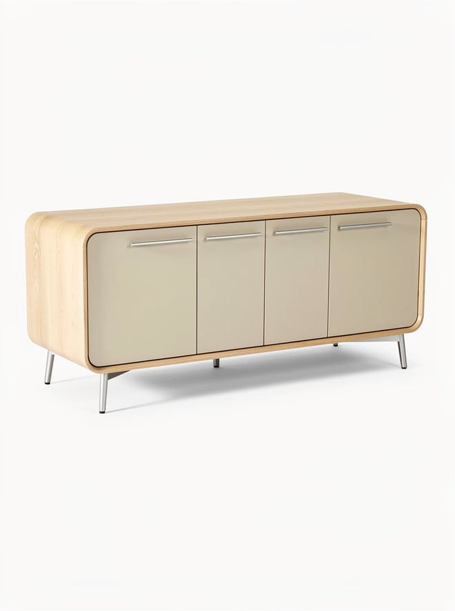 **Moderne houten kast met glazen deuren**